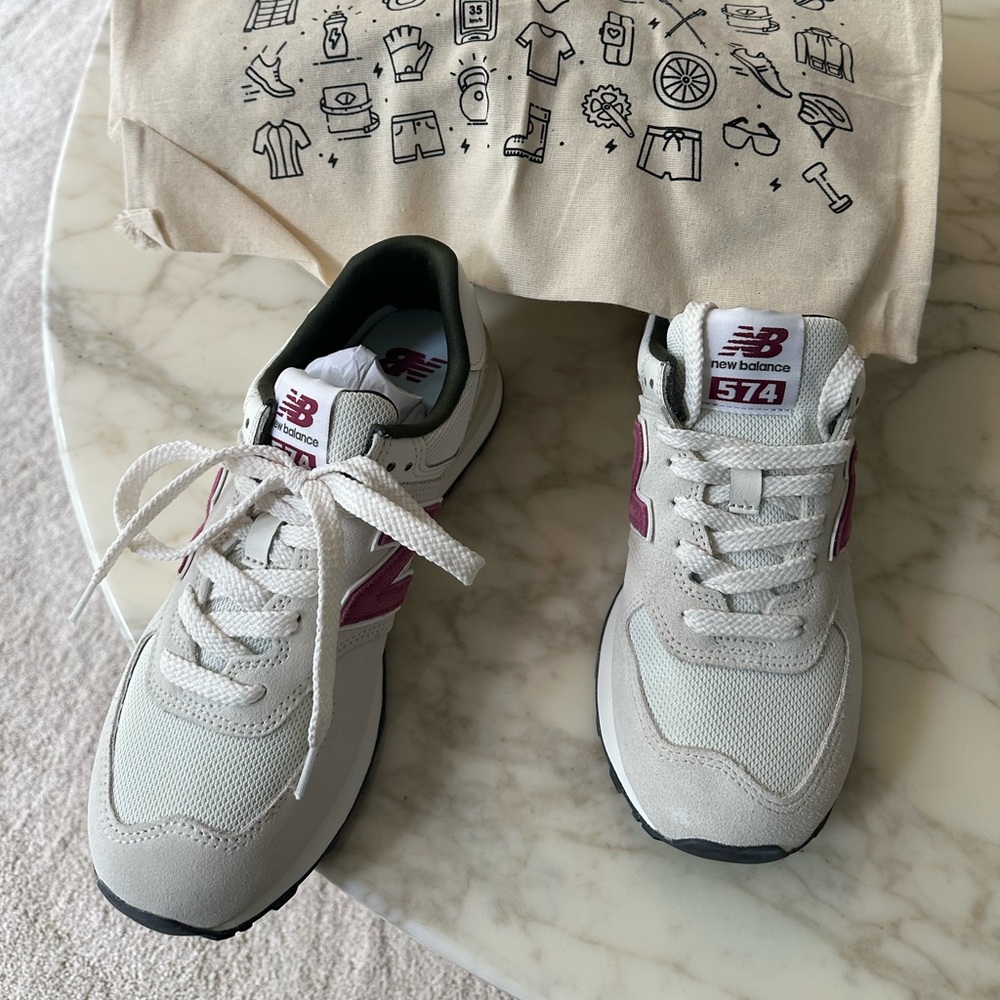 New Balance 574 Athletic Shoes - Cream and Pink